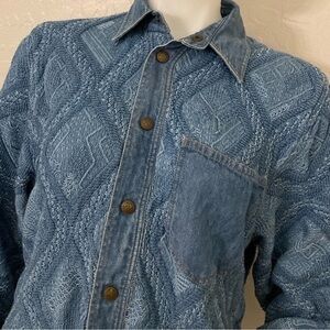 COOGI BLUES Australian Blue 3D Knit Button Down Denim Sweater Shirt XS